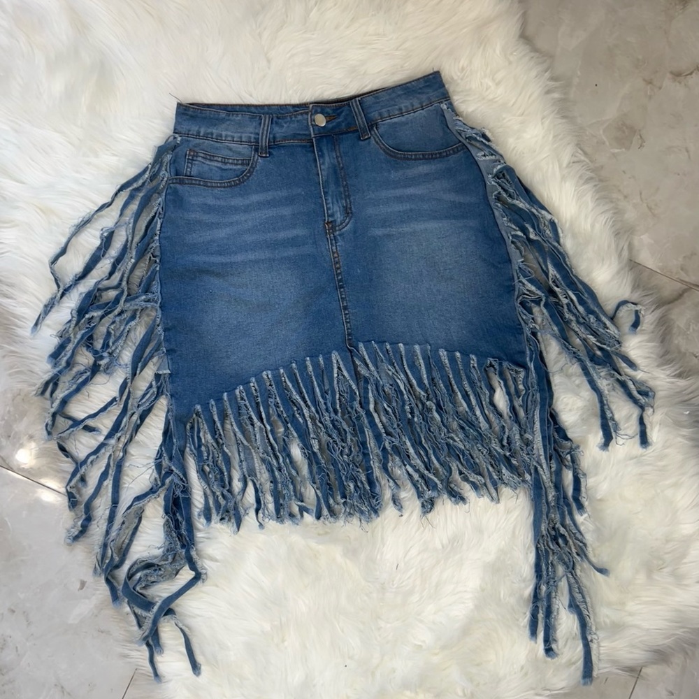 Jean Fringe Skirt